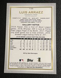 lot 91 image: Topps Gallery Canvas Wood Luis Arraez SP Rookie Card #135 Minnesota Twins Baseball Card