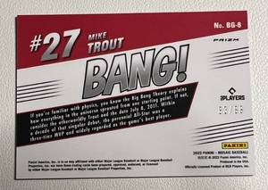 lot 101 image: 2022 Mosaic Bang Prizm Mike Trout 99 #BG-8 Rare Baseball Card