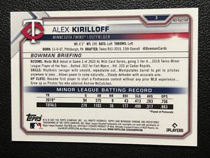 lot 103 image: 2021 Bowman Chrome Alex Kiriloff Refractor #3 499 Minnesota Twins Baseball Card