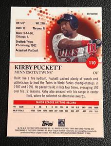 lot 107 image: 2022 Topps Pristine Kirby Puckett Refractor #110 Minnesota Twins Baseball Card