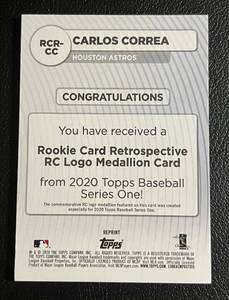 lot 109 image: 2020 Topps Carlos Correa Rookie Card Retrospective #RCR-CC Logo Medallion Baseball Card