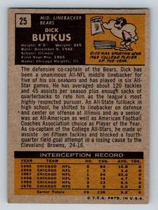 lot 6 image: 1971 Topps Dick Butkus #25 Vintage Football Card
