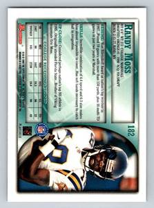 lot 19 image: 1998 Bowman Randy Moss Rookie Card #182 Minnesota Vikings