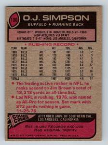 lot 27 image: 1977 Topps OJ Simpson # 100 Vintage Football Card