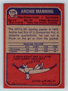 lot 33 image: 1973 Topps Archie Manning #125 2nd Year Card Vintage Football