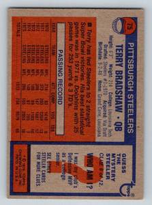 lot 39 image: 1976 Topps Terry Bradshaw #75 Vintage Football Card Pittsburgh Steelers