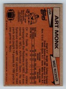 lot 54 image: 1981 Topps Art Monk Rookie Card #194 Vintage Football