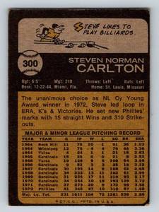 lot 102 image: 1973 Topps Steve Carlton #300 Vintage Baseball Card