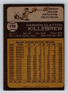 lot 104 image: 1973 Topps Harmon Killebrew # 170 Vintage Baseball Card Minnesota Twins