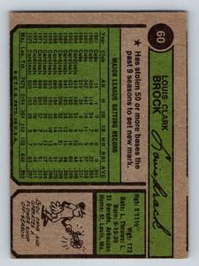 lot 108 image: 1974 Topps Lou Brock #60 Vintage Baseball Card