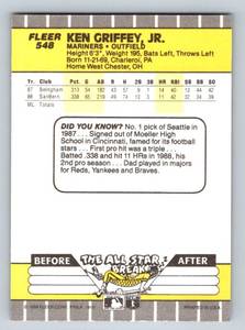 lot 144 image: 1989 Fleer Ken Griffey Jr. Rookie Card #548 Baseball