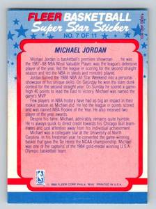 lot 175 image: 1988 Fleer Michael Jordan Super Star Sticker #7 Basketball Card