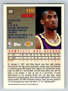 lot 176 image: Kobe Bryant 1997-98 Topps #171 2nd Year Rookie Card Basketball