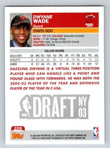 lot 184 image: 2003-04 Topps Dwayne Wade Rookie Card #225 Basketball