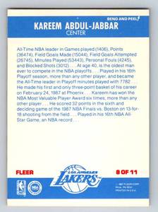 lot 186 image: 1987 Fleer Sticker Kareem Abdul-Jabbar #8 Vintage Basketball Card