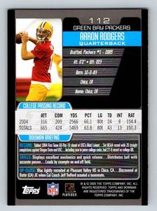 lot 250 image: 2005 Bowman Aaron Rogers Rookie Card #112 Topps Green Bay Packers Football Card