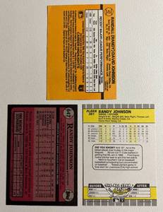 lot 129 image: Randy Johnson 3 Rookie Card Lot 1989 Fleer #381, Donruss Rated Rookie #42, Topps # 647 Baseball