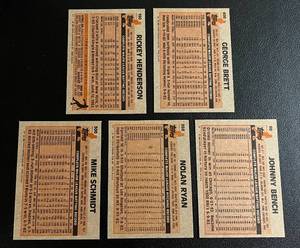 lot 138 image: 1983 Topps Baseball Star Lot - Nolan Ryan, Rickey Henderson, George Brett, Johnny Bench, and Mike Schmidt