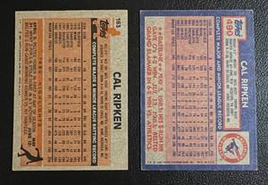 lot 140 image: 1983  1984 Topps Cal Ripken 2nd and 3rd Year Baseball Card #163 and #490