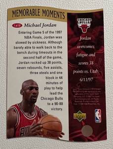 lot 172 image: 1998 Upper Deck Memorable Moments Michael Jordan Die Cut #1 Basketball Card