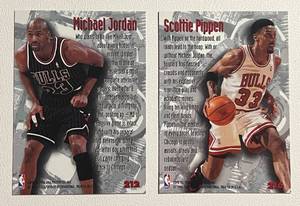 lot 193 image: Michael Jordan and Scottie Pippen 1995-96 Fleer Metal Nuts and Bolts # 212 and 216 Basketball