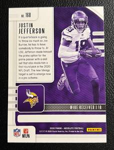 lot 212 image: 2020 Absolute Justin Jefferson Rookie Card #168 Minnesota Vikings Football