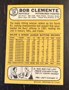 lot 1A image: 1968 Topps Roberto Clemente #150 Vintage Baseball Card