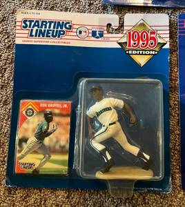 lot 222 image: (3) Ken Griffey Jr. Starting Lineup Figures - 1995, 1996, 1998 MLB Baseball Vintage