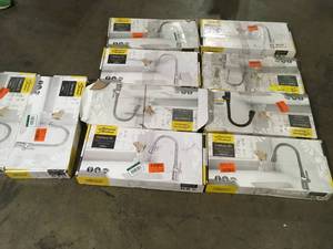 lot 21 image: Lot of  American Standard Fairbury 2S Single-Handle Pull-Down Sprayer Kitchen Faucet in Polished Chrome  Customer Returns See Pictures