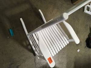 lot 45 image: Hampton Bay White Wooden Outdoor Rocking Chair  Customer Returns See Pictures