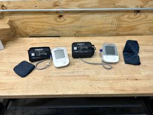 lot 43 image: OMRON Lot of 2- Silver Blood Pressure Monitor, Upper Arm Cuff, Digital Bluetooth Blood Pressure Machines, Stores Up To 80 Readings