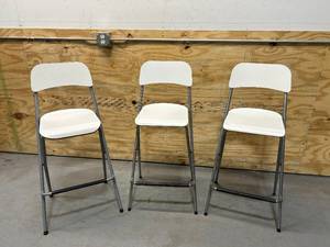 lot 32 image: Lot of 3-  Tall Folding Chairs- White