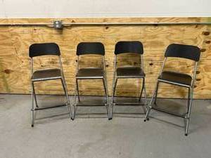 lot 33 image: Lot of 4-  Tall Folding Chairs- Black