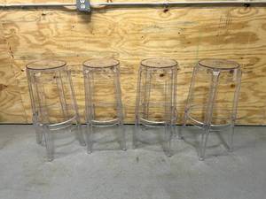 lot 60 image: Lot of 4- Plastic Bar Stools- Clear