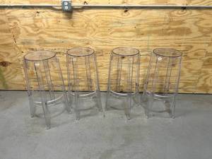 lot 61 image: Lot of 4- Plastic Bar Stools- Clear