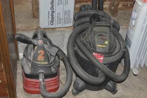 lot 18 image: 2 Shop Vacs, Heater & Clipping Deflector