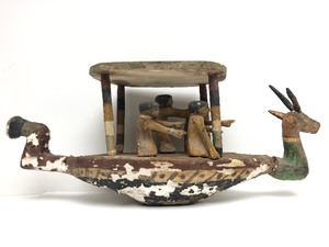 lot 28 image: Old Carved & Painted Egyptian Funerary Boat Sculpture 
