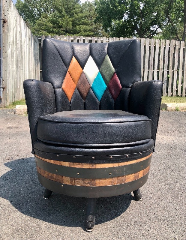 Vintage whiskey barrel online chairs