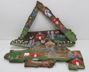 lot 28 image: Great Lot of Vintage Folk Art Paintings on Bark #1