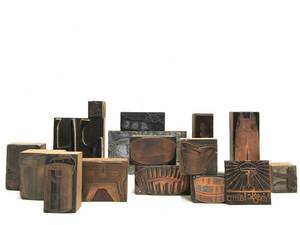 lot 37 image: Lot of Antique Advertising Copper on Wood Printers Blocks 