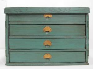 lot 49 image: Excellent Antique 4-Drawer Sewing Cabinet FULL of Old Sewing Items