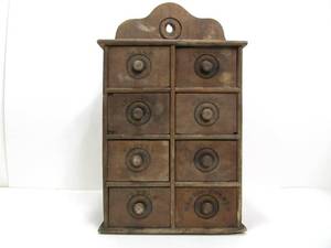 lot 71 image: Primitive Antique Wooden 8-Drawer Spice Cabinet