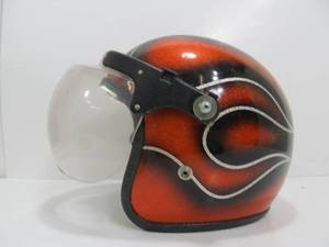 lot 77 image: Awesome Vintage Red Flame Sparkle Flake Racing Helmet wVisor