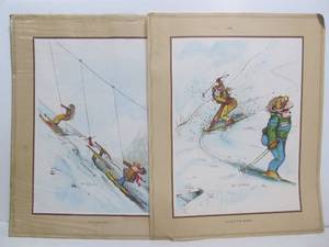 lot 112 image: 2 Large Vintage 1970s GARY PATTERSON Skiing Cartoons