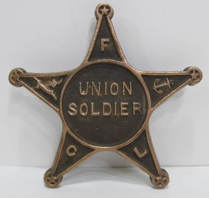 lot 208 image: Original Antique Solid Brass Civil War Union Soldier Burial Marker