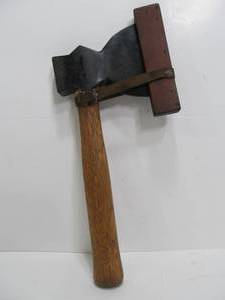 lot 218 image: Nice Old True Temper TB2 Hand Axe or Hatchet wLeather & Wood Blade Cover