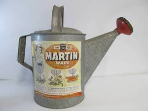 lot 154 image: Vintage Galvanized MARTIN Watering Can wRose