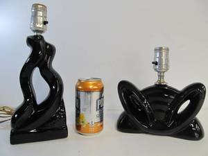 lot 157 image: Nice Pair of Small 1950s Black Ceramic Mid Century Desk Lamps