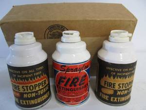 lot 181 image: 3 Vintage Shaving Cream Can Fire Extinguishers