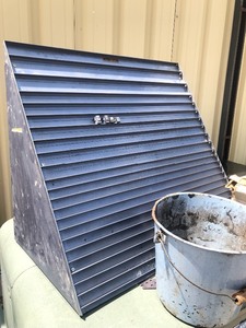 lot 241 image: Large Vintage Metal Printers Type Display Rack wLarge Bucket of Letters